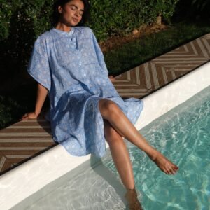 Azure Breeze Printed Kaftan Dress